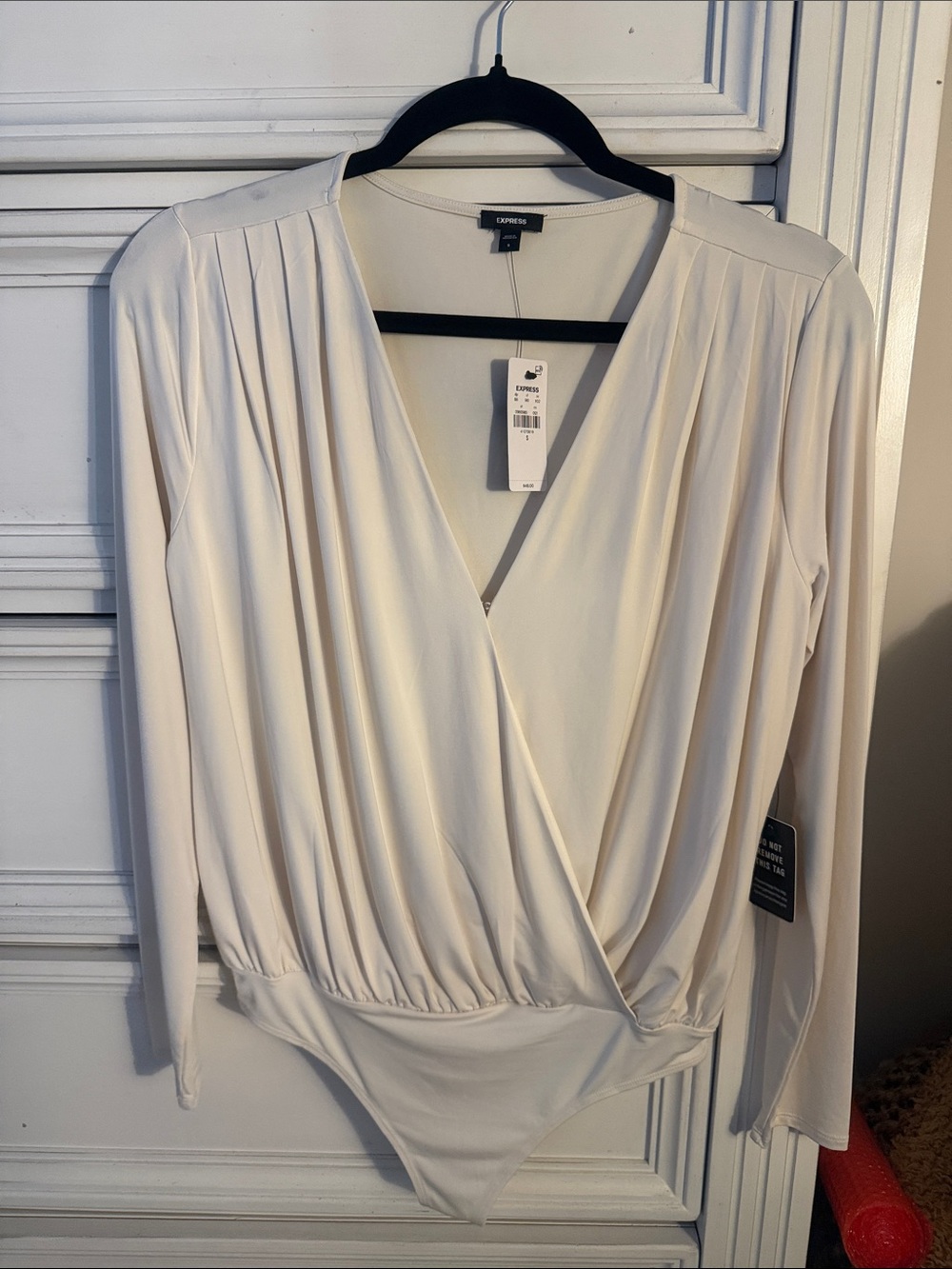 Express Ivory Surplice Long-Sleeve Bodysuit